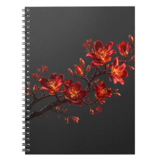 Rot & Gold Blumen-Zweig Spiralblock Notizblock
