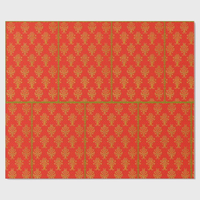 Rot-Gold-Blumenmuster Geschenkpapier (Flach)