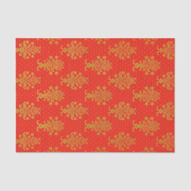 Rot-Gold-Blumenmuster Seidenpapier (Vorderseite)