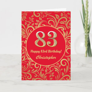 Rot-Gold-Blumenmuster vom 83. Geburtstag Karte
