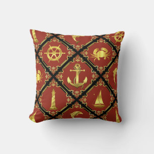 Rot/Gold/Delphin/Segelboot/Anker/Krabbe Kissen