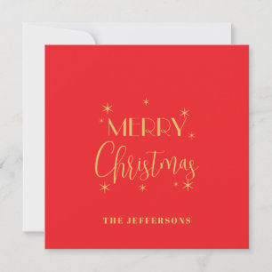 Rot & Gold Farben Frohe Weihnachten Familienname Dankeskarte