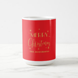 Rot & Gold Farben Frohe Weihnachten Familienname Kaffeetasse