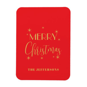 Rot & Gold Farben Frohe Weihnachten Familienname Magnet