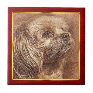 Rot & Gold gerahmter abstrakter Hundedruck Fliese