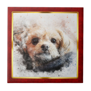 Rot & Gold gerahmter abstrakter Hundedruck Fliese