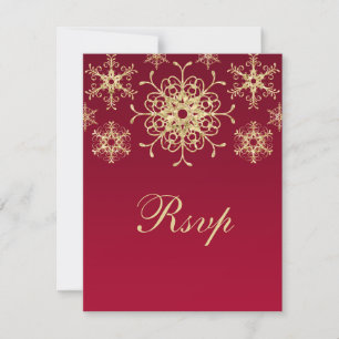 Rot, Gold Glitter LOOK Schneeglöckchen RSVP Karte