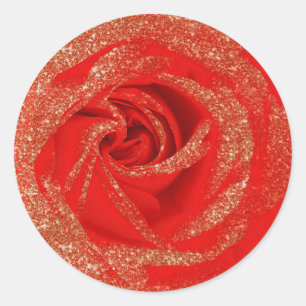 Rot Gold Glitter Rose Weiß Holz Shabby Chic Runder Aufkleber
