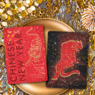 Rot Gold Glitter Tiger Lunar Neujahrsfeier Einladung
