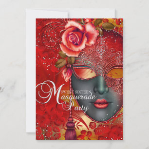 Rot & Gold Glitz-Maske Masquerade Sweet 16 Einladu Einladung