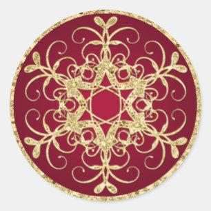 Rot, Gold Glitzer sieht Snowflake Hochzeitsticker Runder Aufkleber