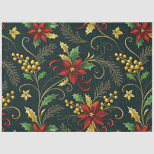 Rot Gold Grün Weihnachtsblumen Decoupage  Seidenpapier