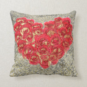 Rot & Gold Herz Glam Rustikal Liebe Rustikaler Val Kissen