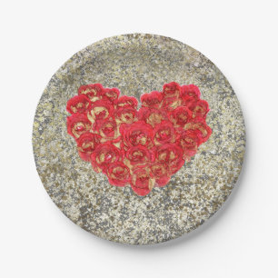 Rot & Gold Herz Glamour Valentinstag Party Pappteller