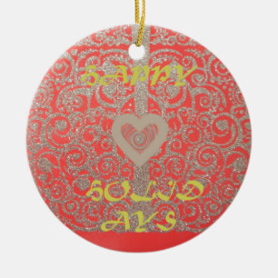 Rot & Gold Herz Glitter: Luxuriöser Froher Weihnac Keramikornament