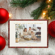 Rot Gold Karo individuelles Foto Weihnachten 