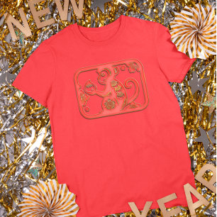 Rot Gold Lunar Neujahr Affe Chinesisches Zodiak T-Shirt