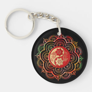 Rot & Gold Mandala Schlüsselanhänger