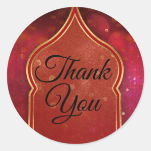 Rot & Gold Marokkanische Arabische Nächte Hochzeit Runder Aufkleber