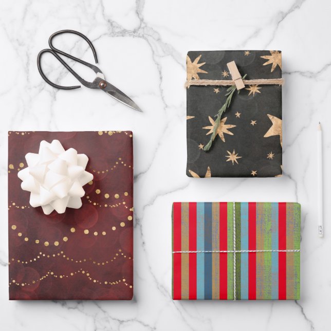 Rot, Gold, mehrfarbig Geschenkpapier Set (Vorderseite)