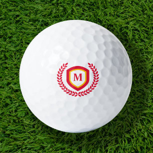 Rot-Gold-Monogram-Logo-Wappen Golfball