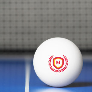 Rot-Gold-Monogram-Logo-Wappen Tischtennisball