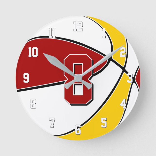 rot gold oder JEDER Teamfarbe Kinder Basketball Runde Wanduhr (Vorderseite)