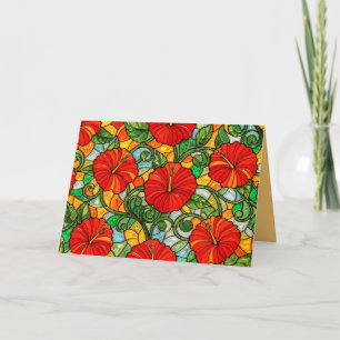 Rot Gold Orange Hibiskus Falsches Buntglas Karte