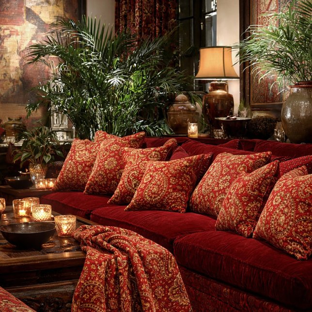 Rot-Gold-Paisleymuster-Wurf - Raumdesign  Decke (Von Creator hochgeladen)