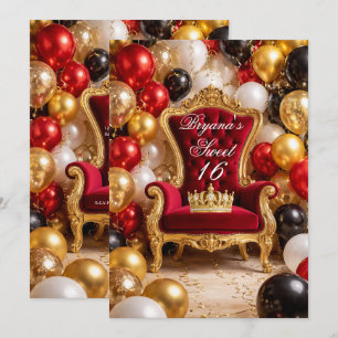 Rot & Gold Royaler Stuhl & Kronen-Geburtstagsfeier Einladung