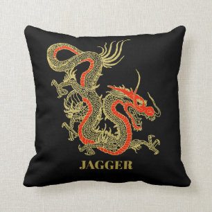 Rot Gold Schwarz Fantasy Chinesischer Drache Kissen