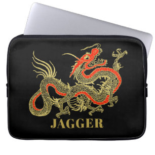 Rot Gold Schwarz Fantasy Chinesischer Drache Laptopschutzhülle