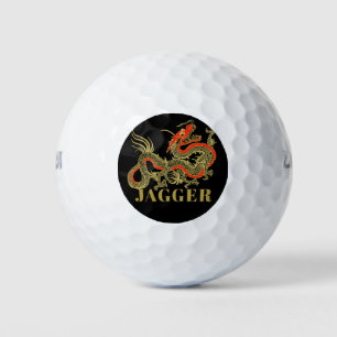 Rot Gold Schwarz Fantasy Chinesischer Drache Monog Golfball