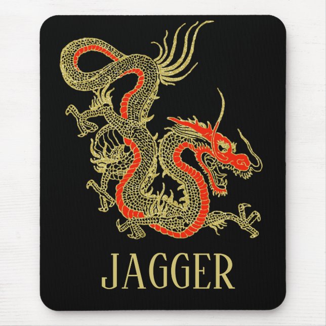 Rot Gold Schwarz Fantasy Chinesischer Drache Mousepad (Vorne)