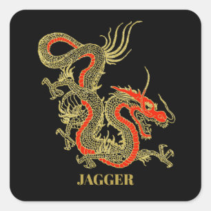 Rot Gold Schwarz Fantasy Chinesischer Drache Quadratischer Aufkleber
