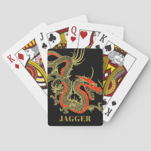 Rot Gold Schwarz Fantasy Chinesischer Drache Spielkarten