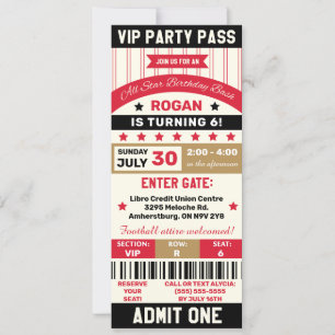 Rot, Gold & Schwarz Sports VIP-Ticket Geburtstagsf Einladung
