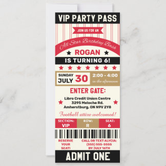 Rot, Gold & Schwarz Sports VIP-Ticket Geburtstagsf Einladung