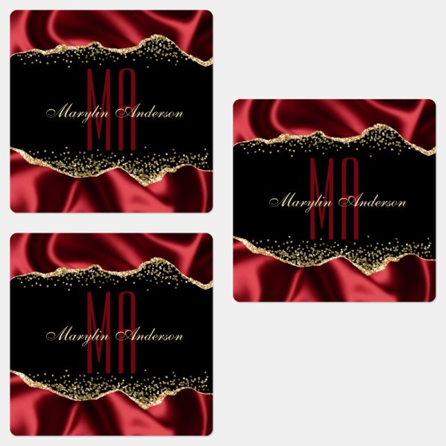 ROT & GOLD SHIMMER SATIN BORDERS CUSTOM MONOGRAM ETIKETTEN (Gruppe)