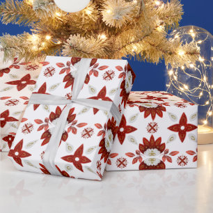 Rot-Gold-Skandinavien-Kaleidoskopmuster Geschenkpapier