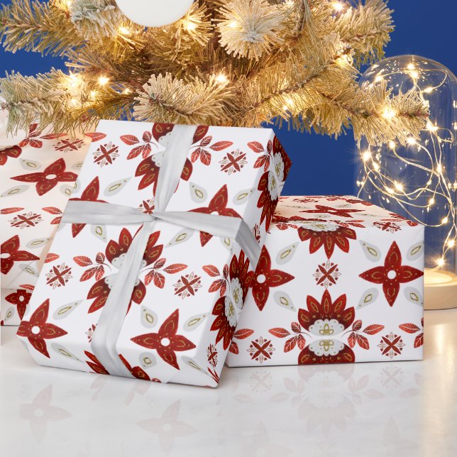 Rot-Gold-Skandinavien-Kaleidoskopmuster Geschenkpapier (Feiertage)