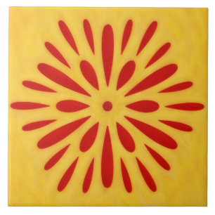 Rot-Gold-Sonnensymbol-Kunstfliese Fliese