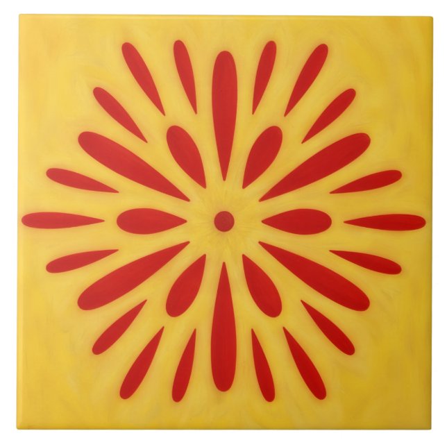 Rot-Gold-Sonnensymbol-Kunstfliese Fliese (Vorderseite)