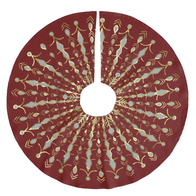 Rot-, Gold- und DiamantenGlitzer Sunburst Polyester Weihnachtsbaumdecke (Vorderseite)