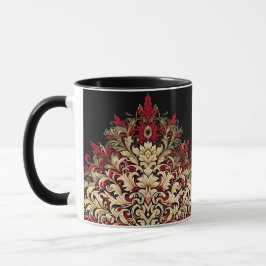 Rot Gold und Schwarz Damast Tasse