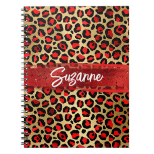 Rot Gold und schwarze Folie Leopard Pinselstriche Notizblock