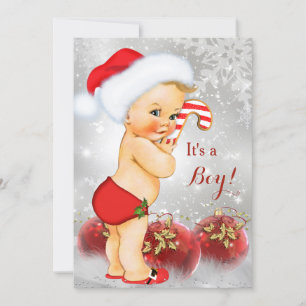 Rot Gold Weiße Weihnachten Baby Shower Junge Blond Einladung