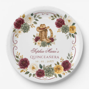 Rot Gold Western Pferd Floral Charra Quinceañera Pappteller