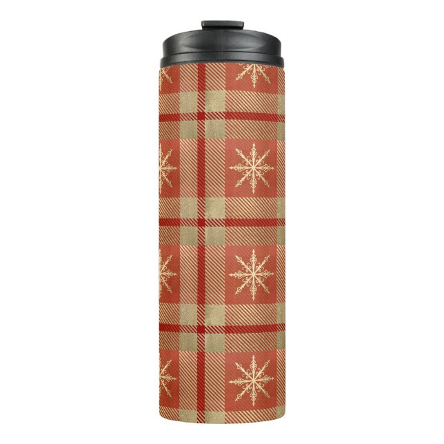 ROT & GOLD WINTER SNOWFLAKE KARIERTE MUSTER THERMOSBECHER (Vorderseite)
