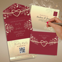 Rot-goldene florale Monogramm-Hochzeit